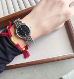 Omega Imported Movement 27MM Smooth Bezel Black/White Face Lady Watch